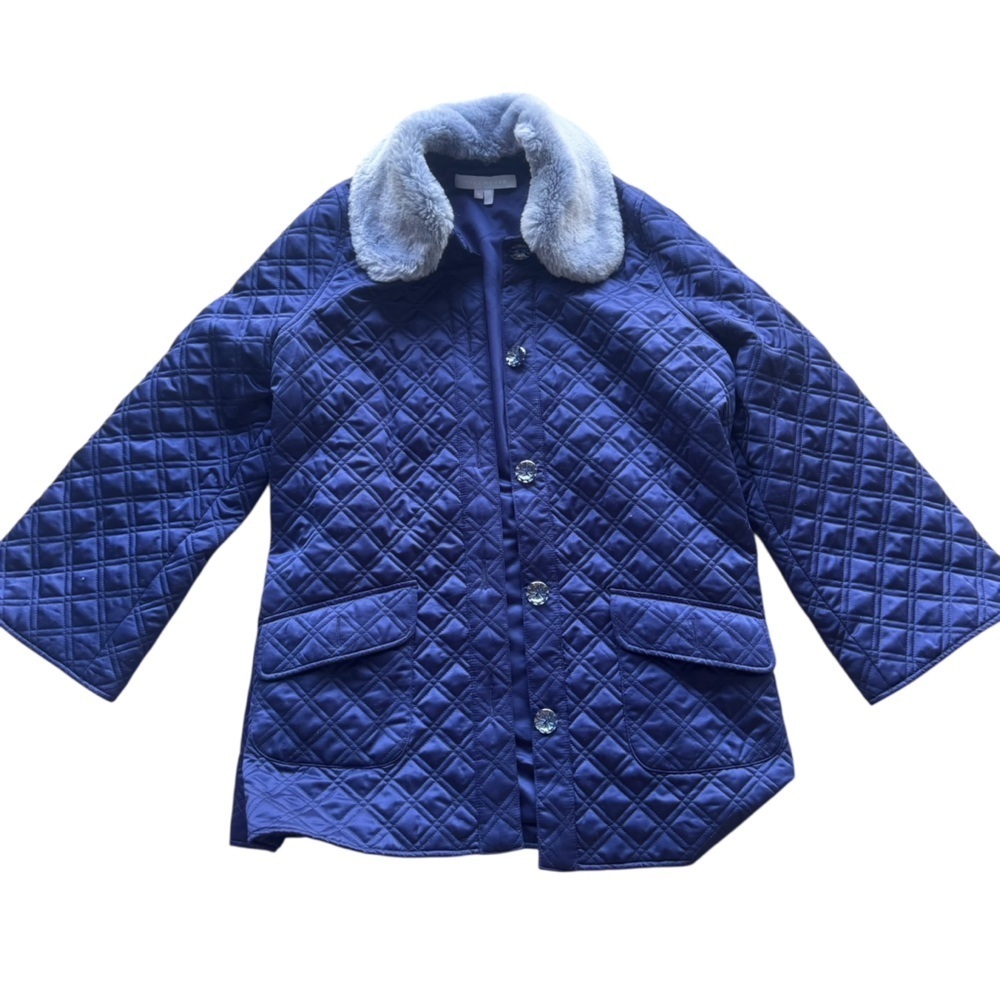 Hill House Navy Duvet Quilted Jacket‎ with Little Blue Collar, Size Medium